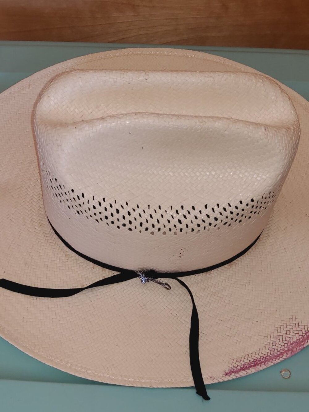 Stetson Straw Cowboy Hat Size 6 3/4 Cattleman Crease Vented Crown